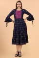 Navy blue Embroidered Rayon Indo Western