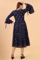 Navy blue Embroidered Rayon Indo Western