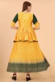 Digital print Silk Yellow Gown Dress with Dupatta
