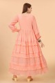 Georgette Peach Gown Dress in Plain