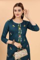 Cotton Straight Kurti in Rama  with Embroidered