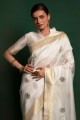 Saree in White Silk with Weaving