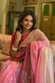 Embroidered Georgette Pink Saree with Blouse