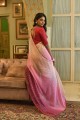 Embroidered Georgette Pink Saree with Blouse