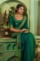 Silk Green Saree in Embroidered,lace