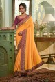 Mustard Saree in Embroidered,lace Silk