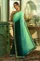 Saree in Green Chinon chiffon with Mirror,embroidered
