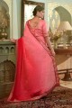 Chinon chiffon Mirror,embroidered Red Saree with Blouse