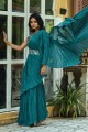 Georgette Teal blue Party Wear Saree in Embroidered
