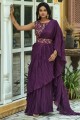 Wine Embroidered Party Wear Saree in Georgette