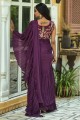 Wine Embroidered Party Wear Saree in Georgette