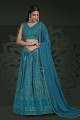 Georgette Party Lehenga Choli in Rama blue with Embroidered