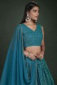 Georgette Party Lehenga Choli in Rama blue with Embroidered