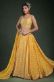 Printed Georgette Party Lehenga Choli in Yellow with Dupatta