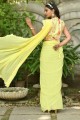 Party Wear Saree in Yellow Georgette with Thread,embroidered