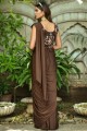 Brown Thread,embroidered Lycra Party Wear Saree