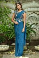 Teal blue Party Wear Saree in Thread,embroidered Lycra