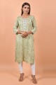 Cotton Straight Kurti with Printed in Green