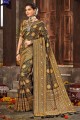 Brocade South Indian Saree in Black with Stone,weaving
