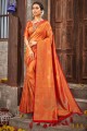 Orange South Indian Saree with Stone,weaving Brocade