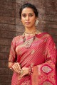 Brocade Pink South Indian Saree in Stone,weaving