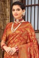 Brocade Maroon South Indian Saree in Stone,weaving