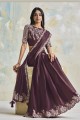 Embroidered Party Wear Saree in Wine Silk crepe