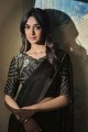 Stone,embroidered Silk crepe Party Wear Saree in Black