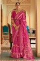 Printed,weaving Patola silk Saree in Pink with Blouse