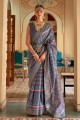 Grey Printed,weaving Saree in Patola silk