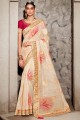 Silk Resham,zari,embroidered,printed Cream Saree with Blouse
