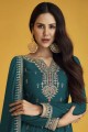 Teal blue Faux georgette Anarkali Suit in Embroidered