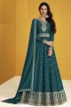 Teal blue Faux georgette Anarkali Suit in Embroidered