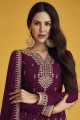 Embroidered Faux georgette Anarkali Suit in Purple with Dupatta