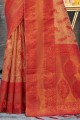 Weaving Organza Red Saree with Blouse