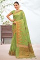 Green Organza Saree with Weaving