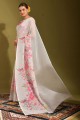 White Saree with Printed Linen