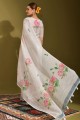 Printed White Saree in Linen