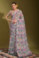 Linen Saree in Multicolor with Printed