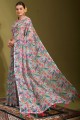 Linen Saree in Multicolor with Printed