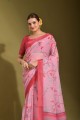 Printed Linen Saree in Pink with Blouse