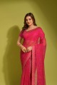 Chiffon Pink Party Wear Saree in Printed