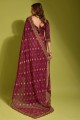 Embroidered,printed Saree in Wine  Georgette