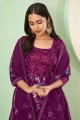 Georgette Purple Pakistani Suit in Embroidered