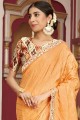 Silk Saree in Orange with Printed,lace border