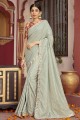 Silk Saree in Grey with Printed,lace border
