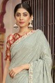 Silk Saree in Grey with Printed,lace border