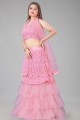 Pink Lehenga Choli in Net with Embroidered