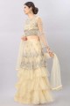 Beige Net Party Lehenga Choli with Embroidered