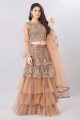 Brown Net Party Lehenga Choli with Embroidered